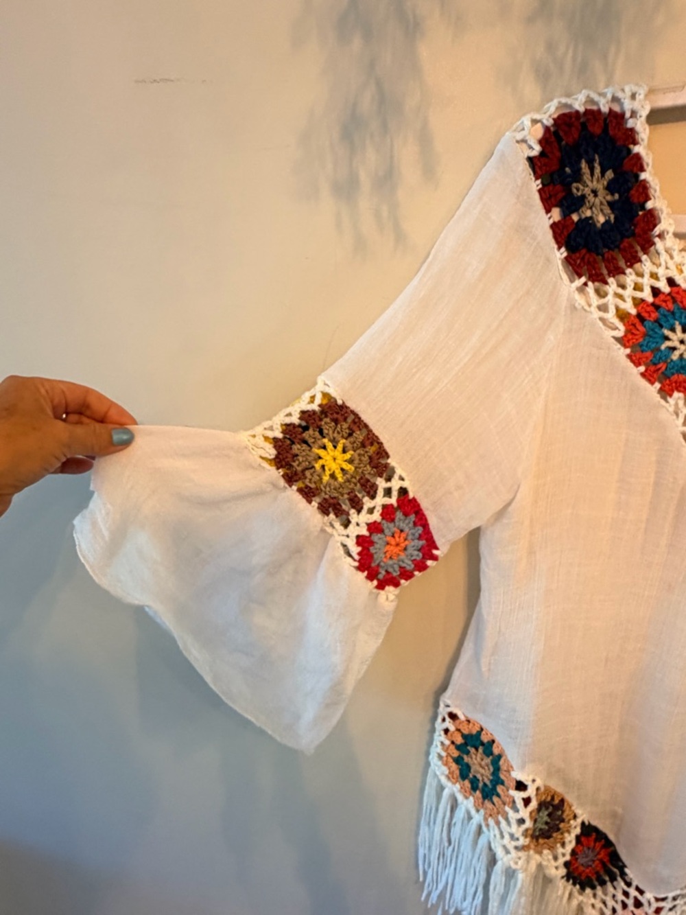 BOHO Crochet Trim Fringe Tunic Top - Picture 3 of 6